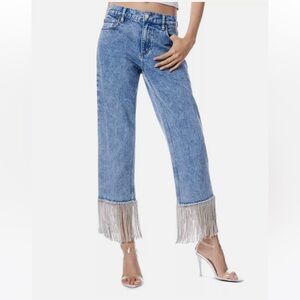 Alice + Olivia Boyfriend jeans with Rhinestone Jewel Fringe